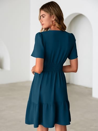Image of Simplee Womens Casual Summer Dresses 2026 V Neck Short Sleeve Empire Waist Flowy A Line Ruffle Tiered Mini Sundress