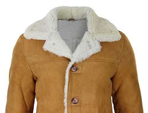 TruClothing Mens 3/4 Genuine Sheepskin Coat Classic Tan Brown Camel Jacket Cream Fur4