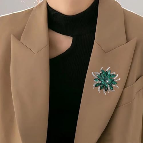 Image of Large Crystal Flower Brooch Pin for Women Red purple pink green Rhinestone Flower Lapel Pin Wedding Party Birthday Dance Banquet Dress Suit Ceremony Clothes Hat Bag Accessories Jewelry