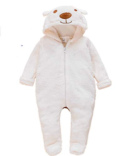UWBACK Newborn Baby Romper Jumpsuit Infant Warm Fleece Hooded Spring Bodysuit for Baby Boys Girls White 6-9 Months