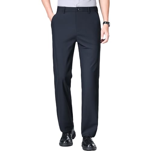 Men's Lightweight Ice Silk Casual Pants Classic Flat-Front Chino Pant Slim Fit Business Dress Pants