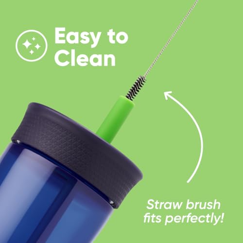 Image of Owala Kids BPA-Free Plastic Tumbler with Spill Resistant Flexible Straw, Easy to Clean, Kids Water Bottle, Great for Travel, Dishwasher Safe, 15 Oz, Navy and Blue (Home Base)