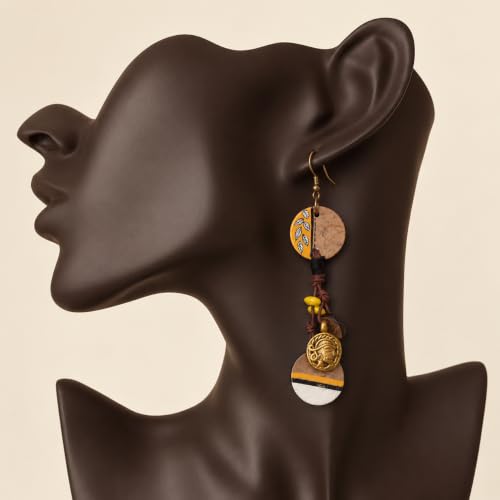 Image of Handcrafted Boho & Tribal Earrings for Women - Wooden, Brass & Terracotta Statement Designs in Drop, Hoop, Loop & Dangle Styles