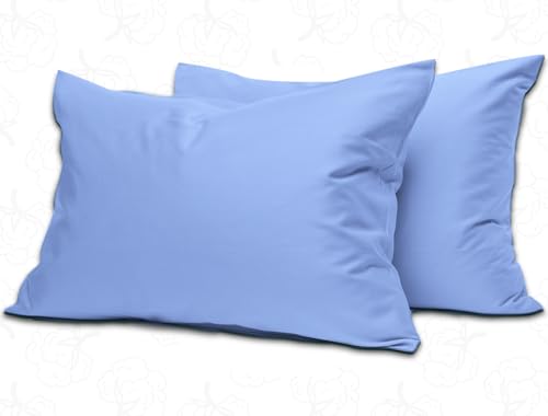 MistyMorning Pillow Cases 2 Pack Soft & Premium Quality Bedding & Linen Egyptian Cotton 200 Thread Count Breathable & Envelope Closure in Standard Size (50x75+15 cm) (Sky Blue Pack of 2)