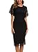 Sheath Dresses for Womens Wedding Guest Elegant Floral Lace Round Neck Short Sleeves Cocktail Bodycon Dress 931 (M, Black)