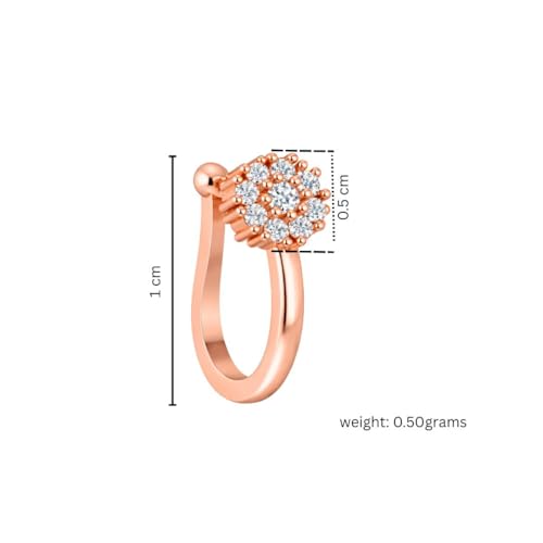 Image of Nilu's Collection Rose Gold American Diamond Non Piercing Nose Pin for Women | Elegant Flower Nose Stud | Minimal Clip-On Nose pin | Anti-Allergy | Anti-Tarnish | Office Wear | Daily Wear | office Wear | Non Piercing