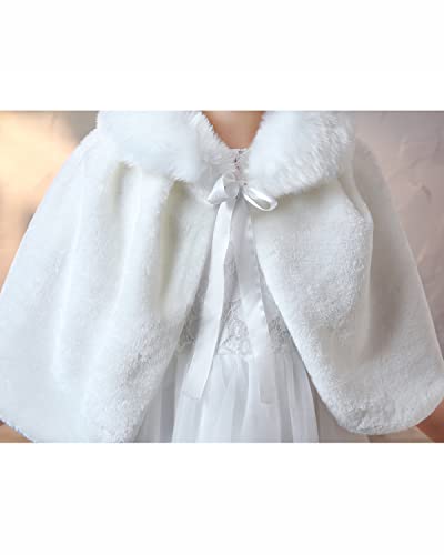 BXT Flower Girl Shawl Wrap, Kids Soft Ivory Faux Fur Pompom Princess Shoulder Cape for Wedding Beige(150-160cm)2