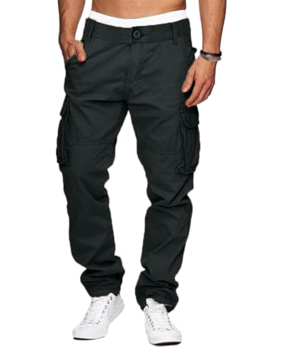 YAOHUOLE Pantalon Cargo Homme Pantalon De Travail Homme Coton Casual Sweatpants Gris Foncé L