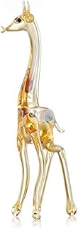 Qunler Glass Giraffe Figurine Hand Blown From Amber Colour Glass - Stunning Giraffe Ornament - 15 cm High