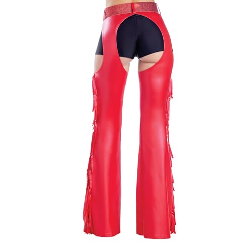 Dreamgirl Red Fringe Chaps with Glitter Belt – Western Costume Accessory