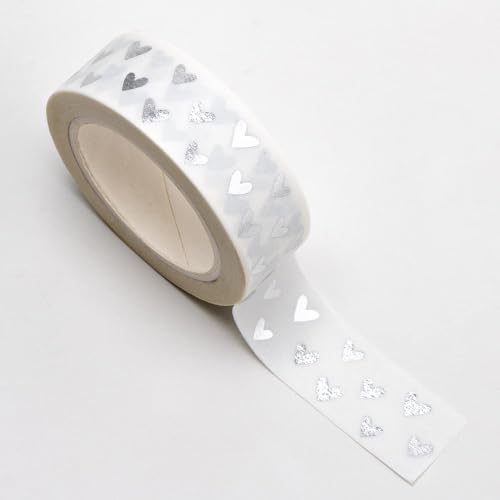 Italian Options Silver Foil Heart Adhesive Washi Tape (15mm x 10 Metre)