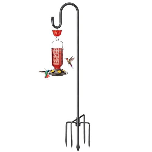 COCONUT 62' Heavy Duty Shepherds Hooks for Outdoor, Bird Feeder Pole with 5 Prong Base, Adjustable Height Shepherds Hook for Hummingbird Feeder, Bird Feeder, Plant, Wind Chimes, Lanterns (1 Pack)