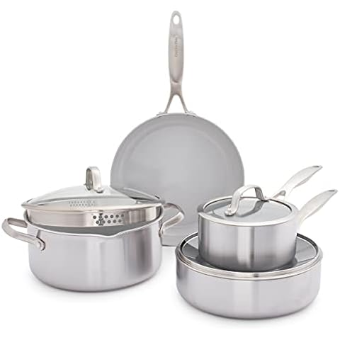 GreenPan Venice Tri-Ply 7-teiliges Kochgeschirr-Set, Kochtopf- und Pfannen-Set, Gesundes Antihaft-Kochgeschirr aus Edelstahl Cover