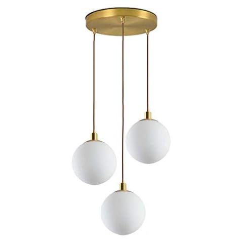 HJXDtech Minimalist Frosted White Ball Pendant Light Modern Glass Hanging Lamp E27 Brass Finish Braided Flex Wire Ceiling Light for Bedroom Salon Kitchen (3 Lights Cluster) Cover