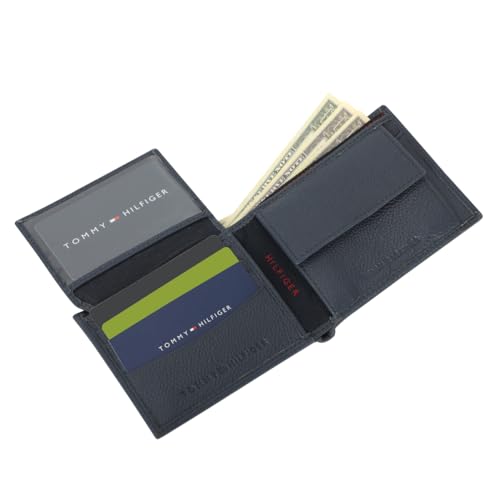Image of Tommy Hilfiger Nixon Leather Multicard Coin Wallet for Men - Navy, 6 Card Slots