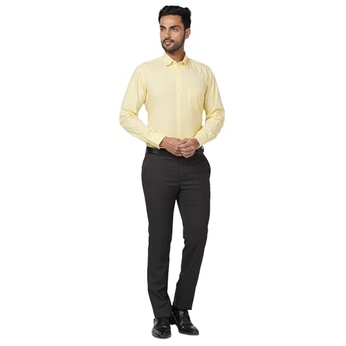 Image of Raymond Men's Mid Rise Slim Fit Structure Pattern Polyester Blend Pleated Formal Trouser