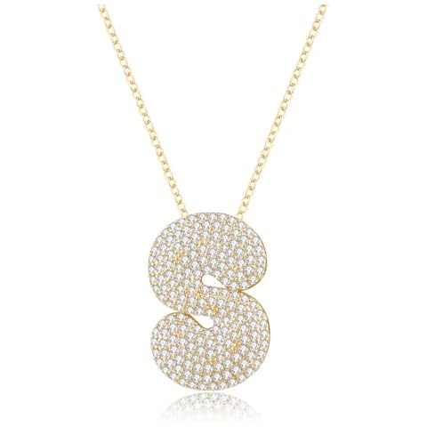 Aurelia Mae Iced Initial Bubble Letter Necklace in Gold | Big Paved Letter Necklace | 14K Gold Name Necklace CZ Pavé (Letter S) Cover