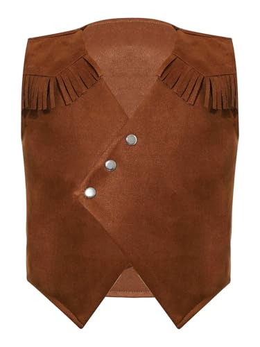 Hansber Unisex Kids Western Cowboys Cowgirls Vest Sleeveless Flannel Vest Open Front Waistcoat Tops3