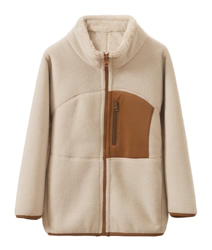 FEOYA Enfant Veste Polaire Léger Garçon Gilet Sherpa Hiver Fille Manteau Zippée Légère Ado Vêtement Décontractée à Capuche Chaud Confortable D'Extérieur Douce Kaki 3 4 Ans