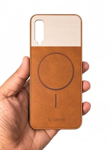 Image of Bintage Mac Safe Design Hard Slim Back Case | Soft Border Camera Protect | Dual PU Leather Finish Back Cover Compatible for Samsung Galaxy A50s 4G - White & Brown
