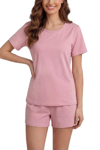 Image of LUBOT Pajamas for Women Set Bamboo Viscose with Cotton Cooling Soft 2 Piece PJ Sets Short Sleeve Nightwear S-2XL