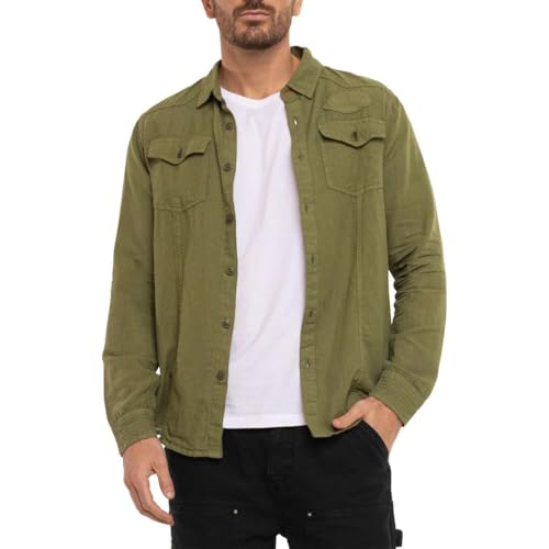 Chemise légère lin coton Von Dutch kaki contre la chaleur estivale