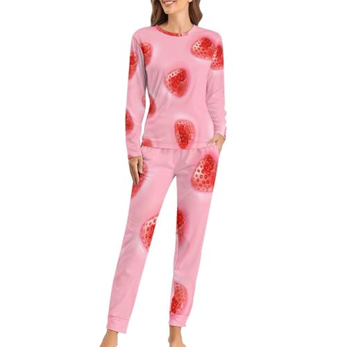 Pyjama femme rose fraise résolvant le froid nocturne avec manches longues