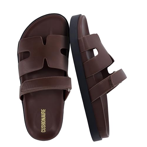 CUSHIONAIRE Estate Womens Sandals with Cut-Out Band & Adjustable Strap with Memory Foam, Summer Sandals for Women 2025, CHOCOLATE 8.5