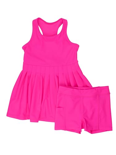 RuffleButts Girls Athletic Active Tiered Dress and Bike Short Set Outift