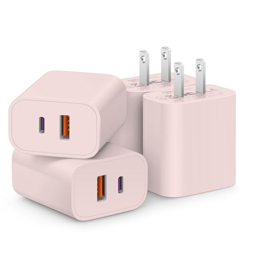 Image of [4 Pack] USB C Charger Block Fast Charging Multiport Adpater [PD 20W USB-C & QC 3.0 USB-A Port] for iPhone 17 /16 /15 /14 /13 /12 /11 /X /8, iPad, Galaxy, Google & More [Light Pink]