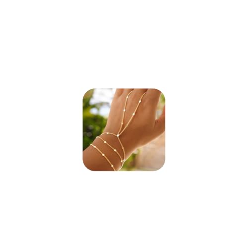 Image of Hand Chain Bracelet for Women Trendy, Dainty Silver Beaded Finger Ring Bracelet Non Tarnish Minimalist Adjustable Simple Cute Silver Bracelets Waterproof Fashion Jewelry