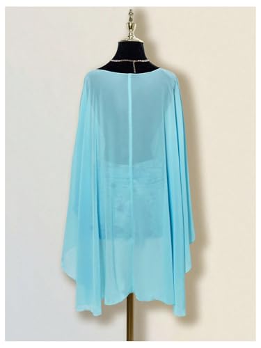 Women's Sheer Poncho Tops High Low Chiffon Shawl Boat Neck Ruffle Hem Cape2