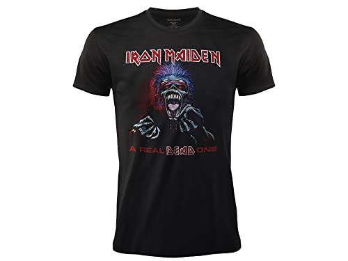 T-Shirt Iron Maiden A Real Dead One. Maglietta Rock Ufficiale Nera. Band Heavy Metal. Cotone. Unisex. Adulto Ragazzo. (S)