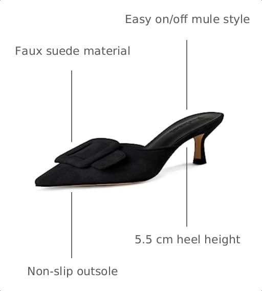 Image of Fericzot Mule Slippers for Women,Slingback Buckle Pumps Pointed Toe Kitten Heels Shoes Slides Backless Dress Sandals