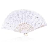 lvzhen Abanico de mano plegable, con encaje español, patrón de pavo real, abanico plegable de plástico para mujer, adecuado para bodas, compromisos, bailes, fiestas de cumpleaños, cosplay (blanco)