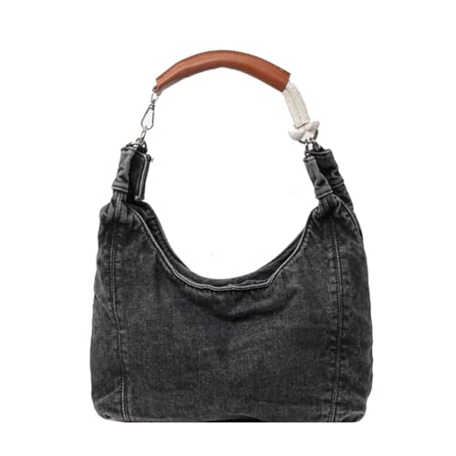 Image of LIZHAOCAI Women Denim Shoulder Handbag Underarm Bag Tote Purse (Black)
