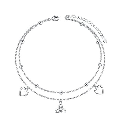 DAOCHONG Heart Celtic Knot Anklet for Women S925 Sterling Silver