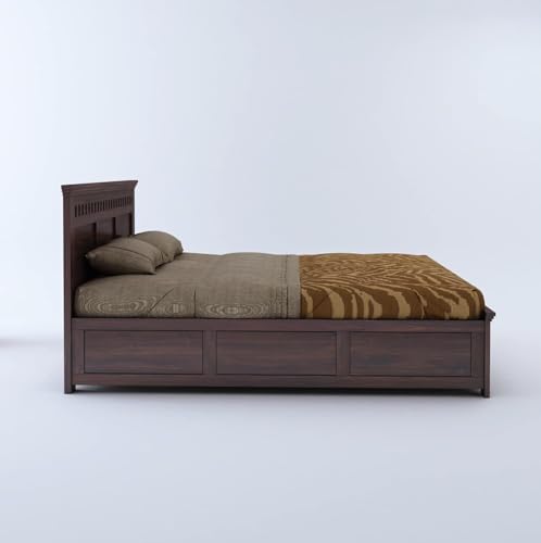 Image of FurnitureSheesham Wood Armania King Size Bed with Box Storage for Bedroom Solid Wood King Box Bed | Finish Color - Brown, DIY