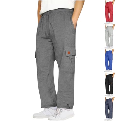 Men's Cargo Sweatpants Baggy Heavyweight Fleece Open Bottom Joggers Pants Outdoor Casual Pants Multi Pockets Fall