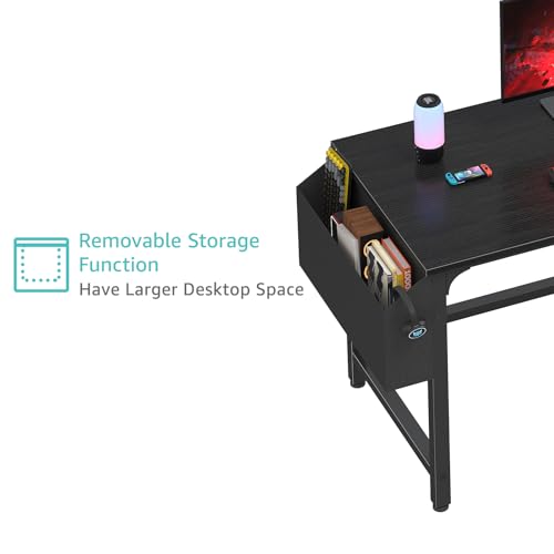 Lufeiya Black Computer Desk With Drawers and Storage Bag Small OfficeDesk For Study Writing Table PC Desks 120cm Black