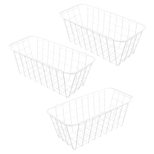 Cestas de almacenamiento colgantes de pared de hierro blanco rectangulares 3pc 2