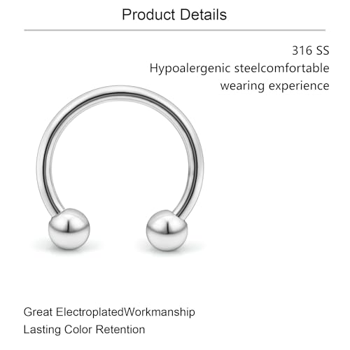 Lcolyoli 16g Septum Rings Internally Threaded Surgical Steel Septum Jewelry Lip Rings Hoop Labret Jewelry Smiley Piercing Jewelry Horseshoe Earrings Daith Piercing Jewelry for Women Men4