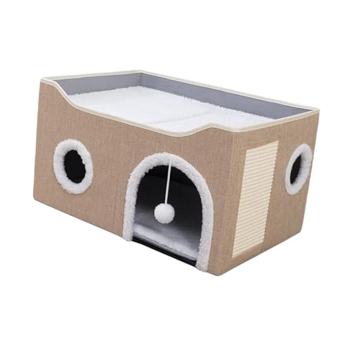 Coussin réversible pour chat avec cabane rigide en MDF couleur kaki tendance
