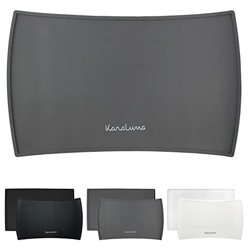 Tapis de Bol KaraLuna en Silicone 48x30m (Gris, courbé) Tapis gamelle Chien Tapis gamelle Chat Tapis Silicone Animaux Tapis d’Alimentation pour Chat en Silicone Cover