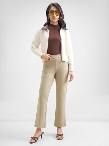 Image of Tokyo Talkies Women's Stretchable Bootcut Pants | High Rise Flared Trousers |Travel & Formal Wear|Workwear Trousers