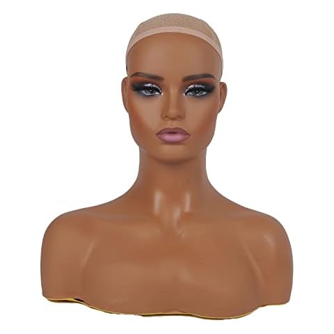 JINGFA Realistic Female Mannequin Head with Shoulders for Display - Manikin Head with Shoulder for Wig/Jewelry/Makeup/Hat/Sunglass Display Cover