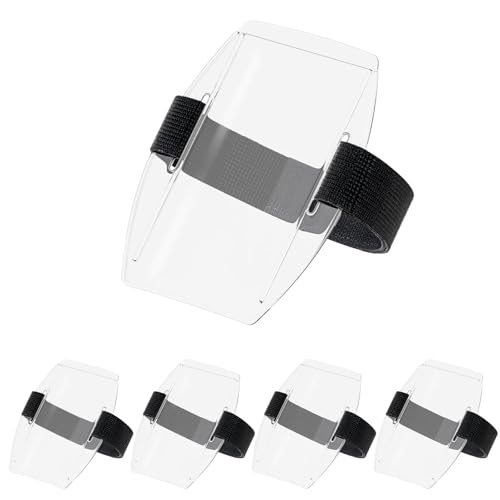 Uniclife 5 Pack Arm Badge Holder for Men, PVC ID Badge Holder, ID Holder, Armband Badge Holder with Adjustable Elastic Arm Band, Ski Pass Holder for Work, Gym, Running & Outdoor Sports