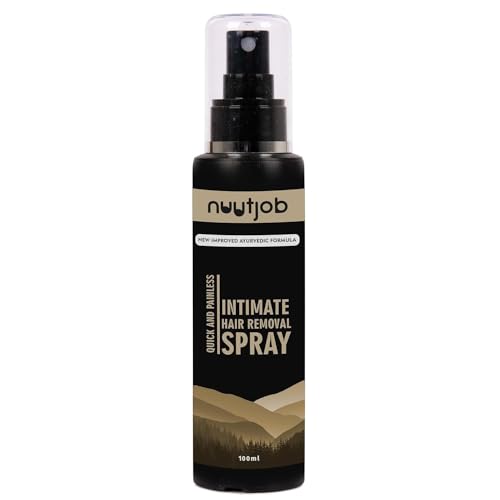 Nuutjob Ayurvedic Intimate Hair Removal Spray | Painless Procedure | Quick & Easy Hair removal | All Skin Types | Unisex Adult, Men, Women | 3.38 fl oz