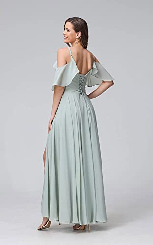 Bridesmaid Dresses Chiffon Formal Evening Gowns Long Wedding Guest Dresses With Split Ruffles Bridesmaid Dresses Peach Pink #TOP1