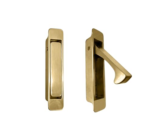 Image of QCAA Forged Solid Brass Edge Pull, Sliding Pocket Door Pull Handle, Polish Brass, 2 Pack, Made in Taiwan